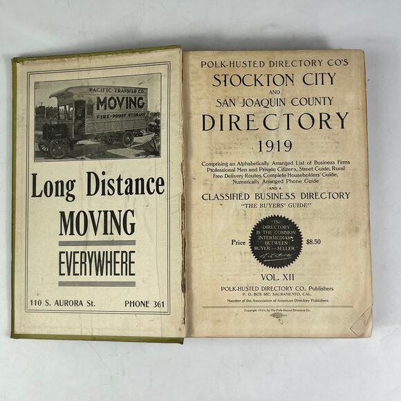 1919 Stockton City San Joaquin County CA City Directory POOR Ancestry Genealogy - Picture 4 of 10